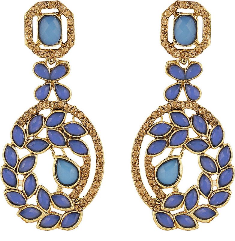 Fascinating Round Shape Blue & Lct Stone Drop Earring For Women Brass Drops & Danglers