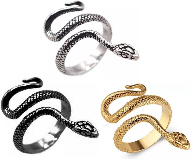 Set Of 3 Unisex Adjustable Mahakal Reptile Cobra Snake Thumb Finger Ring Metal Ring