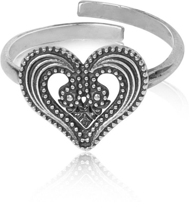 Avni by Giva Oxidised Silver Heart adjustable ring for women with 925 stamped Sterling Silver Rhodium Plated Ring