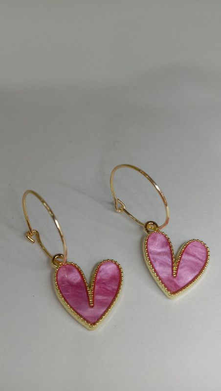 Pink Coloured Heart Enamel Charm Earring for Women and Girls Charm Hoop Earrings Stylish Trendy latest Daily Wear Design Charm Earring Collection Brass, Alloy Hoop Earring