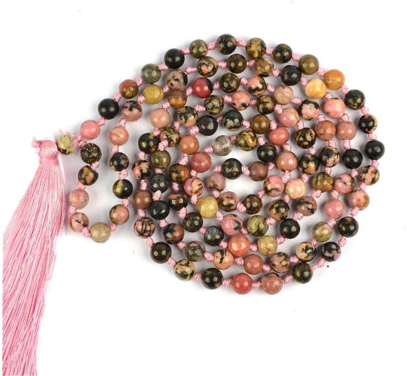 Certified Rhodonite Mala Natural Crystal Mala With Certificate Round 108 Beads Stone Mala Reiki Healing Mala Jap Mala Crystal Necklace 26 inch Approx Crystal Crystal Necklace