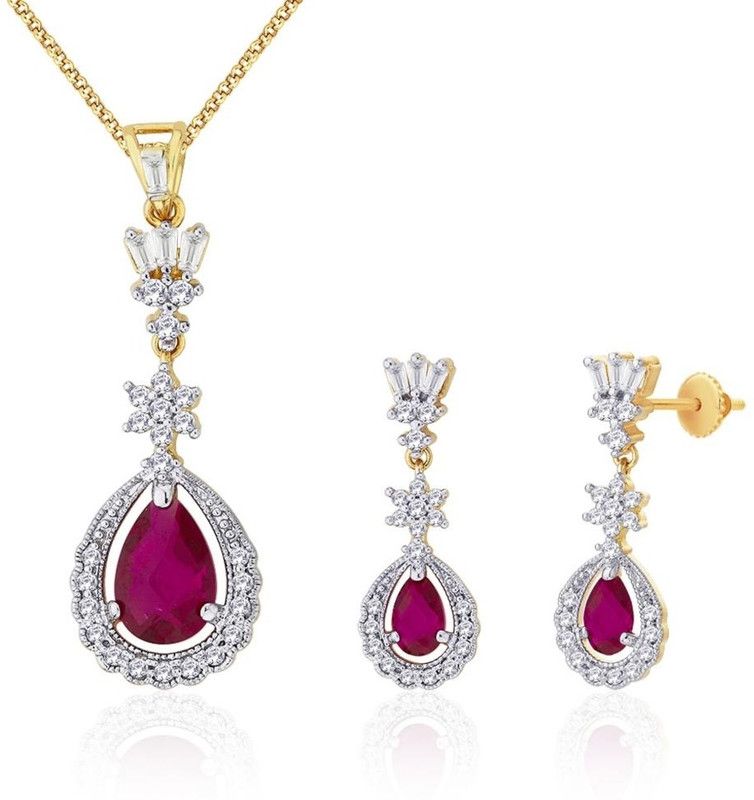 Alloy Gold-plated, Rhodium Silver, Pink Jewel Set  (Pack of 1)