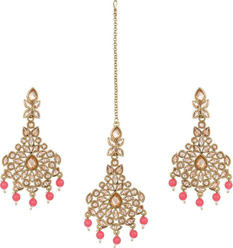 Alloy Gold-plated Beige, Pink Jewel Set  (Pack of 1)