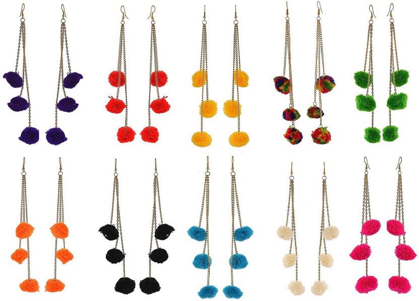 Multicolor PomPom (Pack Of 10) Fabric Drops & Danglers