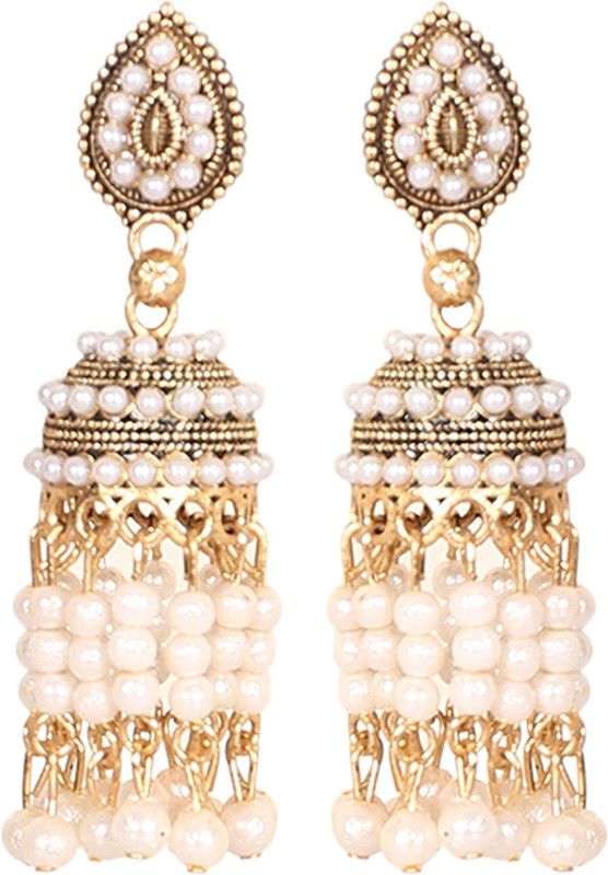 GOLDEN AND WHITE PEARL JHUMKAS EARRINGS Alloy Jhumki Earring