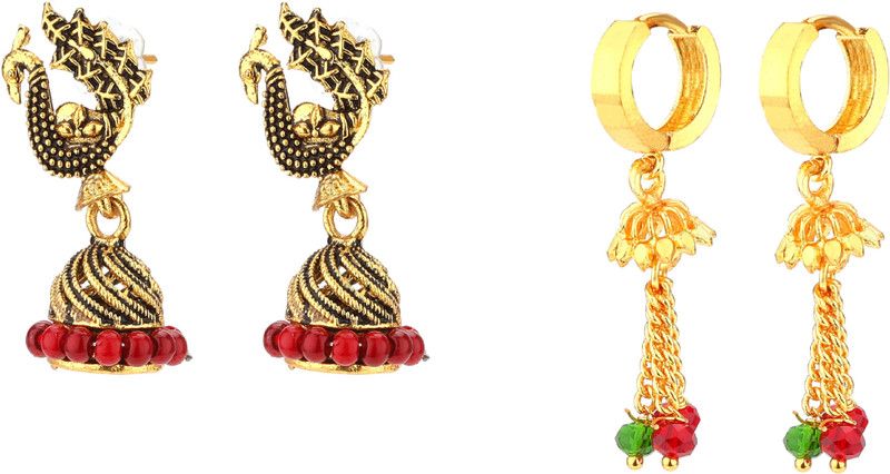 Gautam Combo of Trendy Gold plated Hoop Earrings Jewellery for Women and Girls set of 2 Pair (Q,II) Brass Jhumki Earring, Drops & Danglers