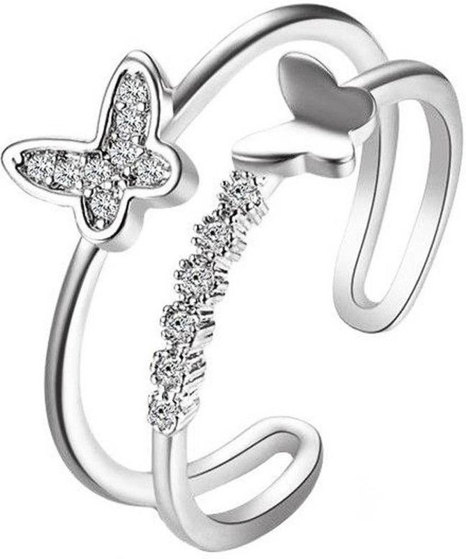 Double Layer Dual Butterfly Adjustable Silver Rings for lovers valentine gift Stainless Steel Silver Plated Ring