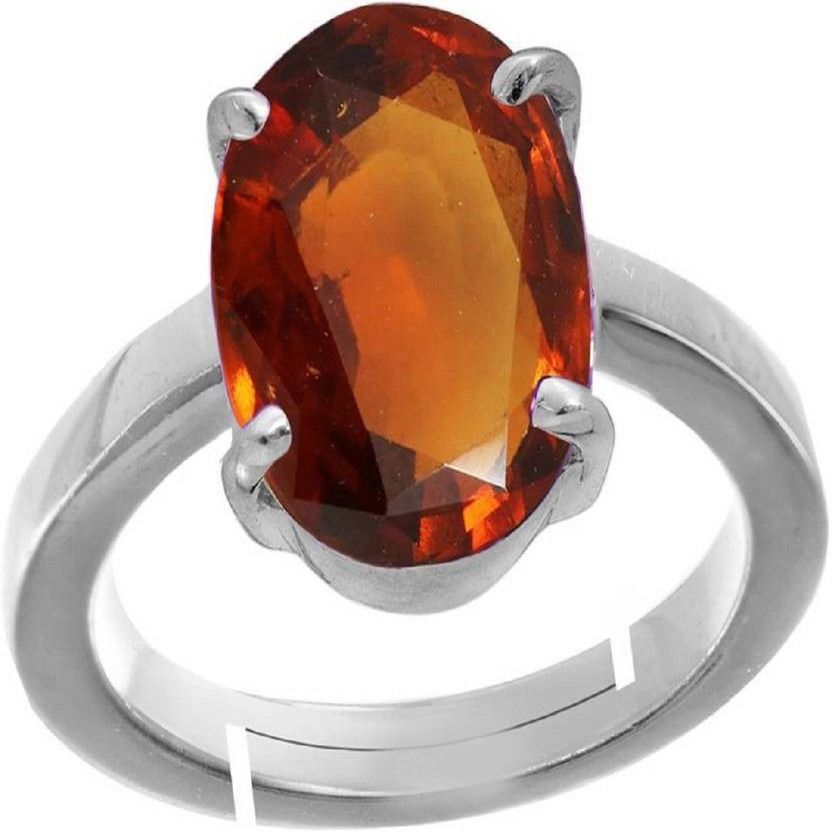 Gomed Hessonite 3cts or 3.25ratti Metal Garnet Silver Plated Ring