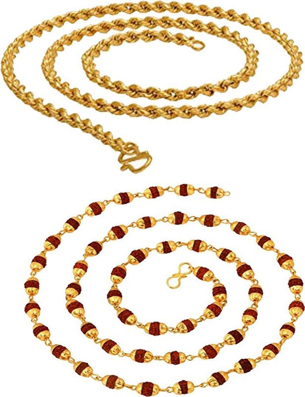 Combo Of Gold Plated Rope chain and Gold Cap Rudraksh Mala Gold-plated Plated Brass Chain