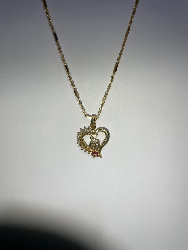 Excellent Finished Valentine's Pink Flower Heart Initial "S" Letter Gold-plated Latest Style Design New Model Cubic Zirconia Alloy Pendant And Mangalsutras Gold-plated Bronze Pendant Set