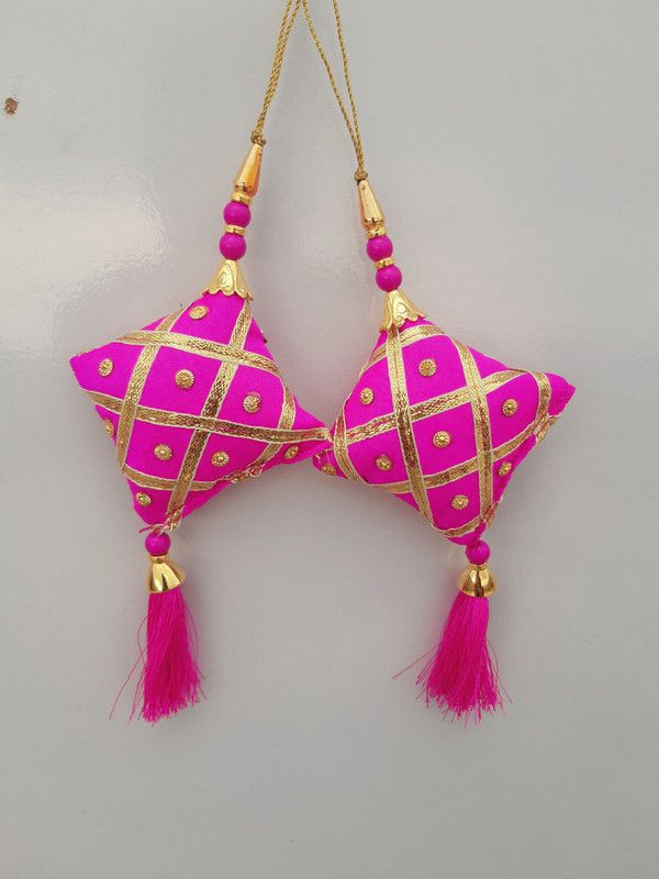 Women's Ethnic Small Pearl Hanging Tassel Latkan for Blouse and Saree, Golden and Fabric Brooch  (Pink, Gold)