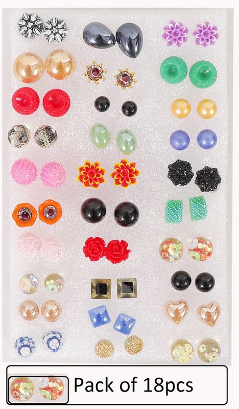 Stud Earring Artificial Jewellery Heart,Flower Shape MultiDesign Earrings 18Pair Pearl Plastic Stud Earring
