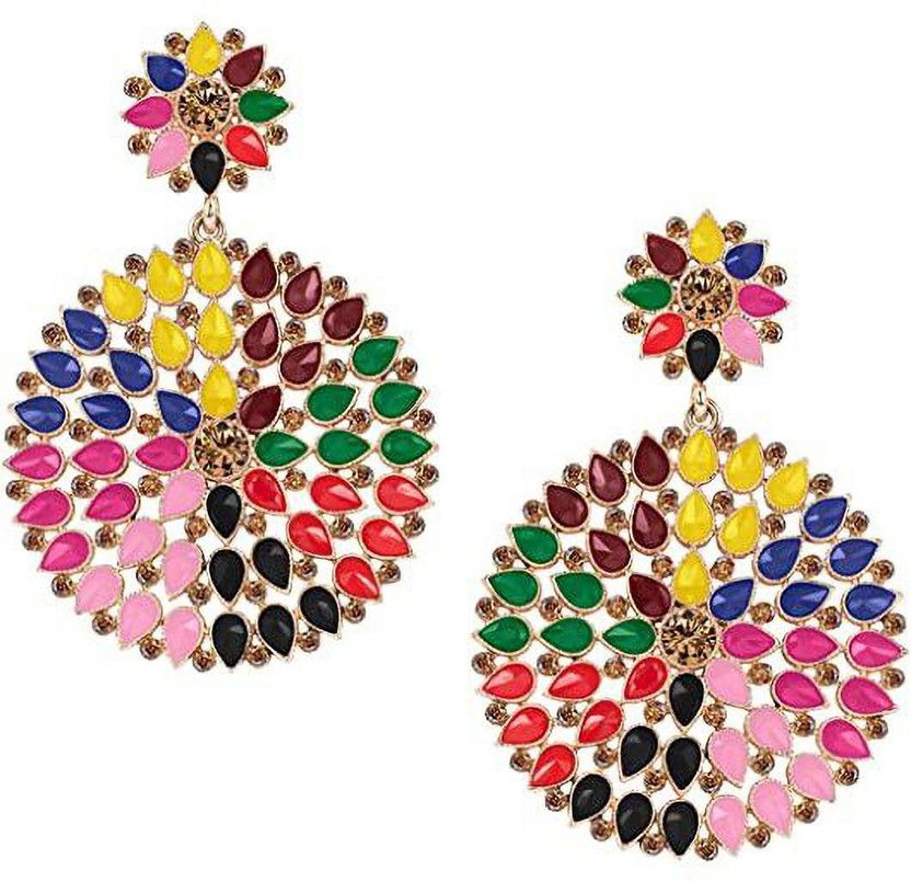 Gold Plated Stone & Diamond Studded Earrings For Women Cubic Zirconia Copper Stud Earring