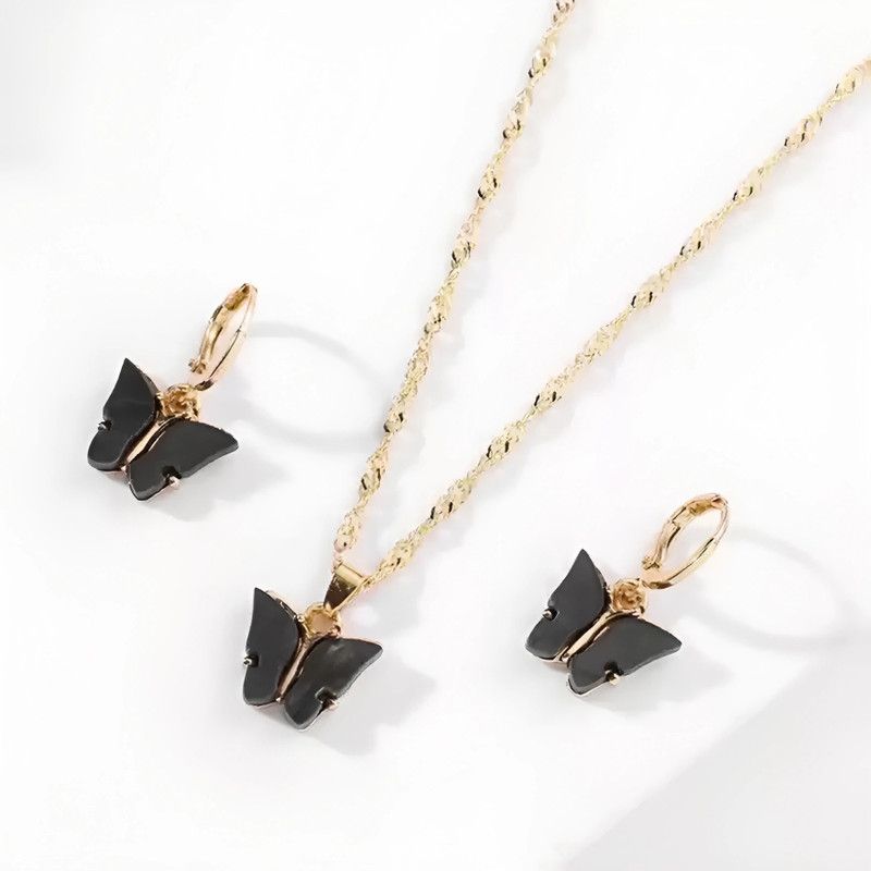 Black Chain Butterfly Design Gold-plated Locket Metal Pendant Gold-plated Metal Pendant Set