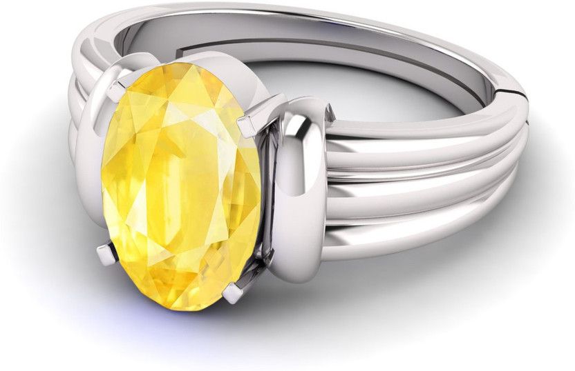 14.25 Ratti Untreatet A+ Quality Natural Yellow Sapphire Pukhraj Gemstone Metal Sapphire Silver Plated Ring