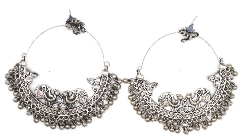 TRADITIONAL ETHNIC OXIDIZED GHUNGROO PEACOCK EARRINGS FOR GIRLS AND WOMEN Crystal Metal, Crystal Jhumki Earring, Hoop Earring
