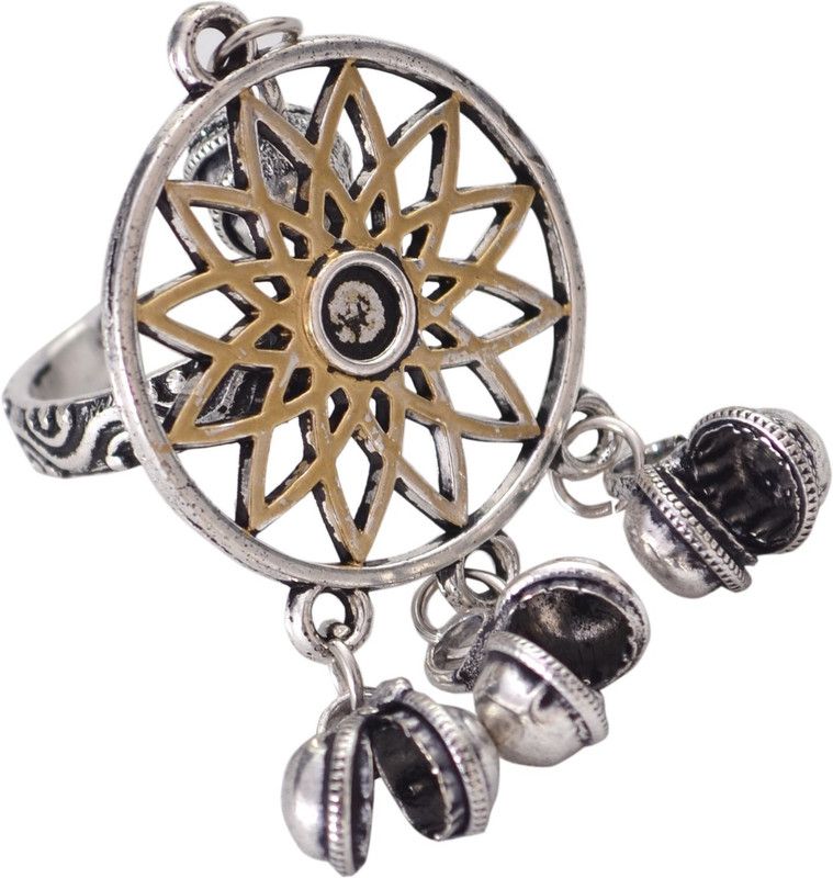 Dual Tone Freesize Metal Silver Plated Chain Ring - Single Finger