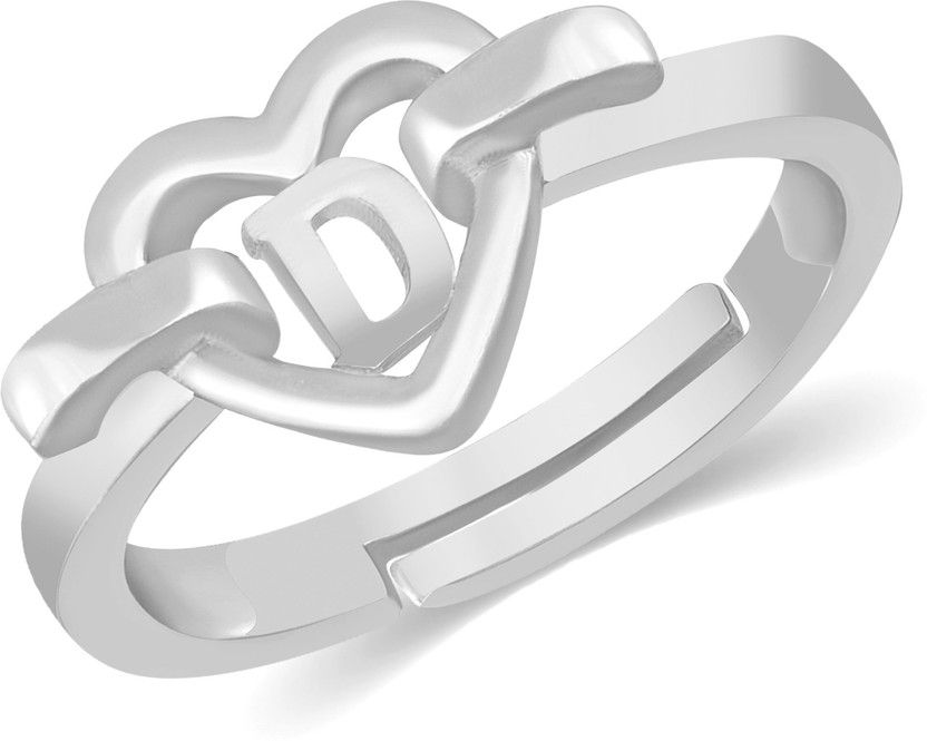 Valentine Adjustable Initial Letter D ring for girl Couple Brass Silver Ring Brass Silver Plated Ring