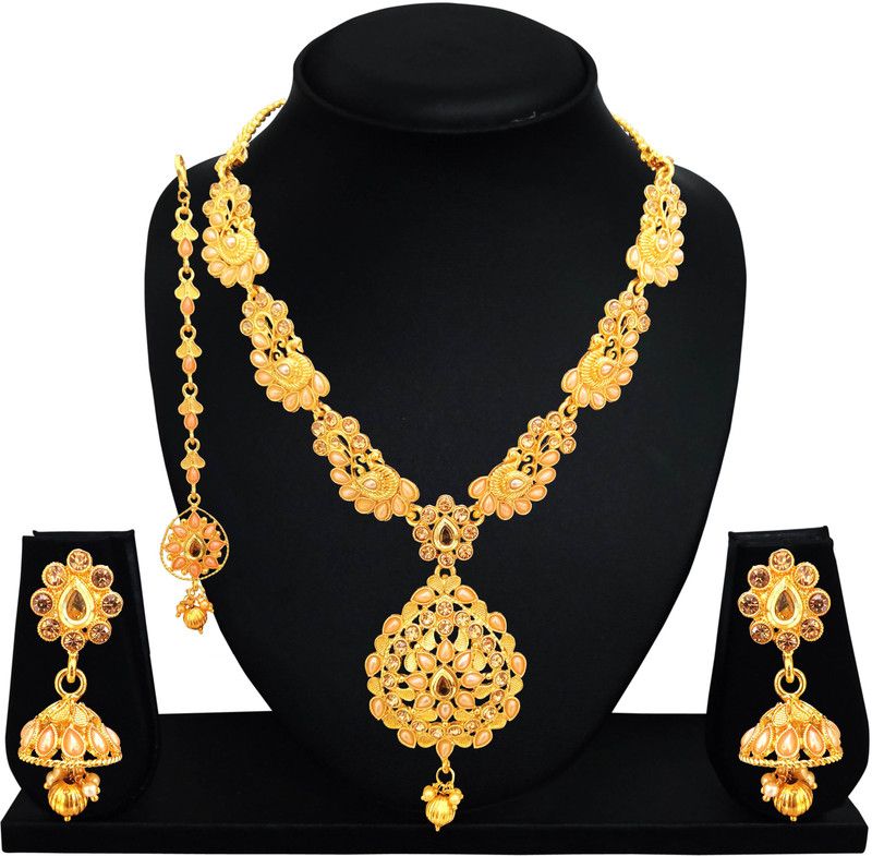 Brass, Crystal, Zinc Gold-plated Gold Jewel Set  (Pack of 1)