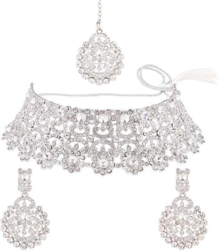 Alloy Silver, White Jewel Set  (Pack of 1)