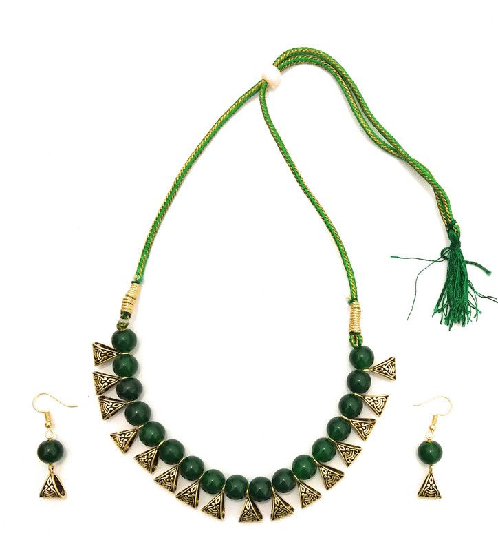Fabric, Glass Green, Gold Jewel Set  (Pack of 1)
