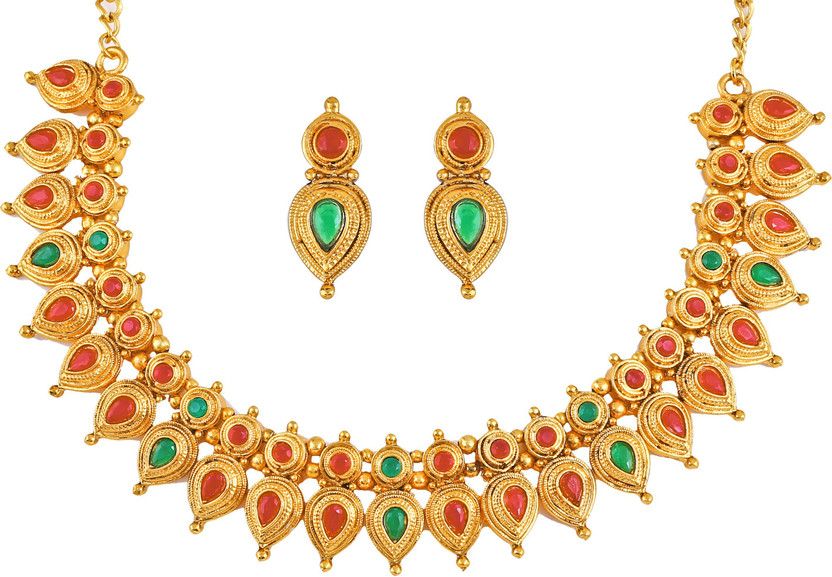 Brass, Stone, Copper Gold-plated Multicolor Jewel Set  (Pack of 1)