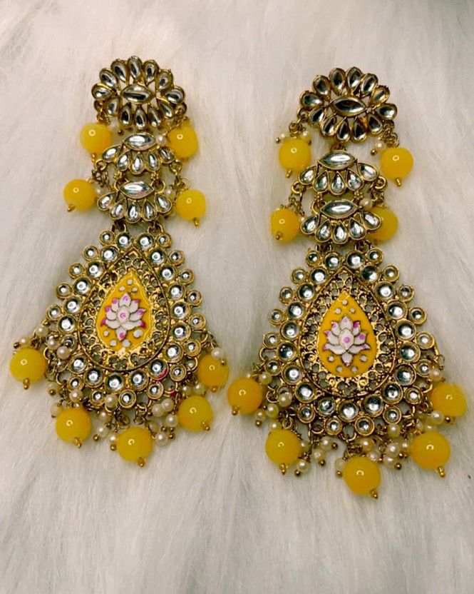 Traditional Gold Plated Beads, Crystal Copper Chandbali Earring Beads, Crystal Alloy Chandbali Earring
