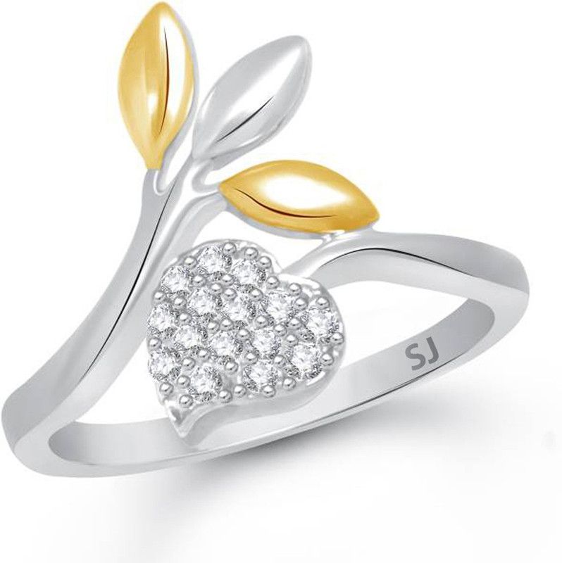 Heart Leafy Diamond Ring for Women and Girls Brass, Alloy Cubic Zirconia Rhodium Plated Ring