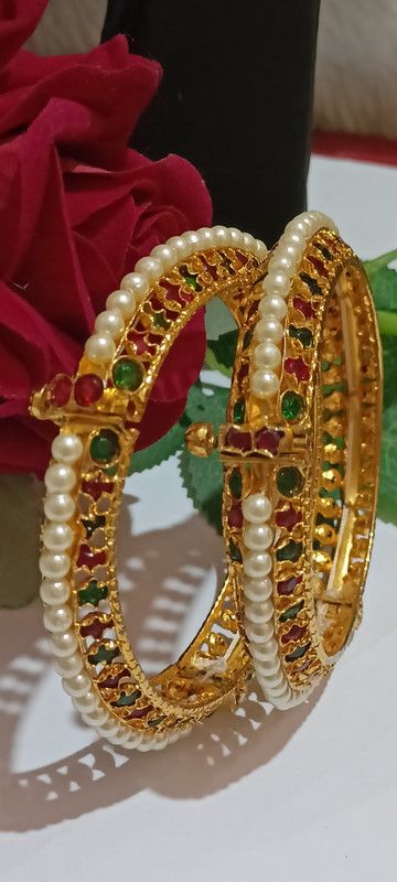 Mother of Pearl Gold-plated Bangle Set  (Pack of 2)