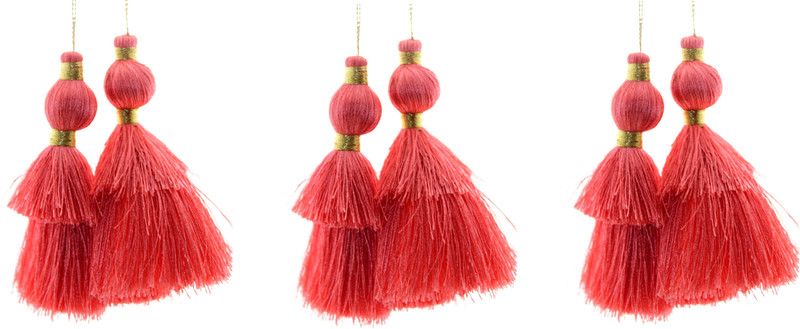 Fashionhaat Gajari Thread Tassel Tassel Latkan Dome Shape with Double Layered Cut, Suitable For suit Kurtis Gown Saree Blouse Dupatta Lehenga Set of 3 Pairs(Red) Brooch  (Red)