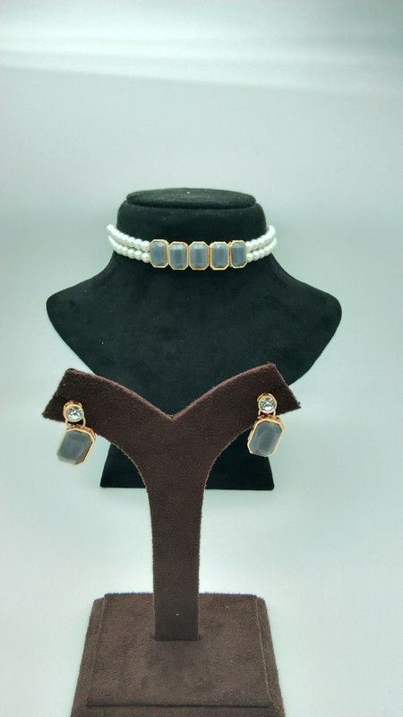 Alloy Jewel Set  (Grey, White, Gold)