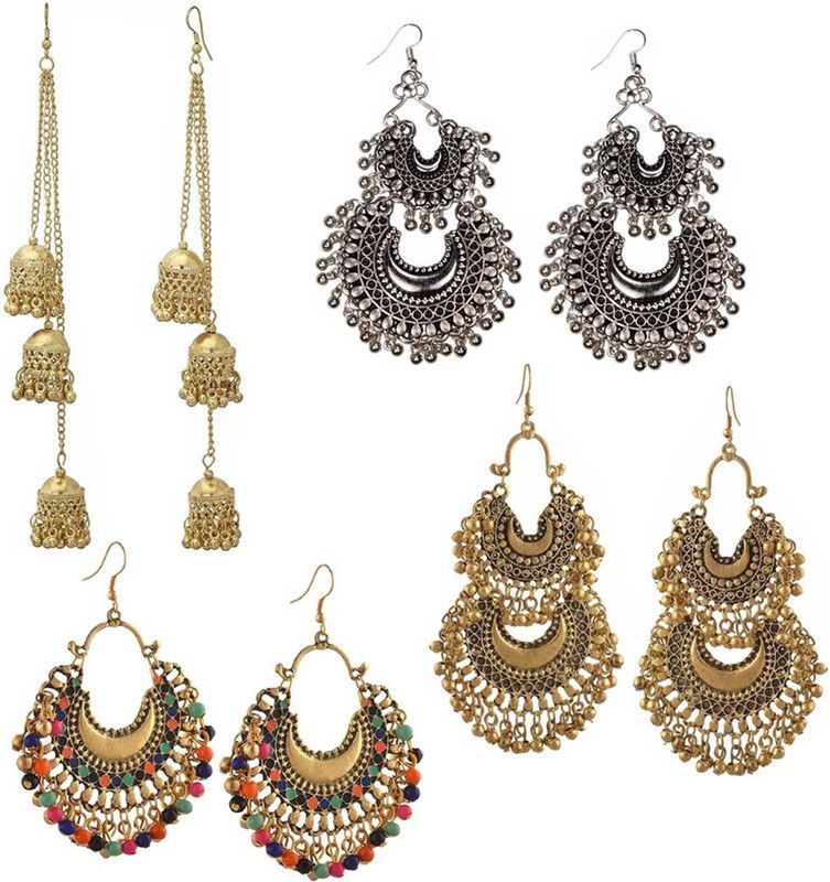 Combo of 4 StunningOxidized layared Beads Chandbali Jhumki Earrings Alloy Jhumki Earring
