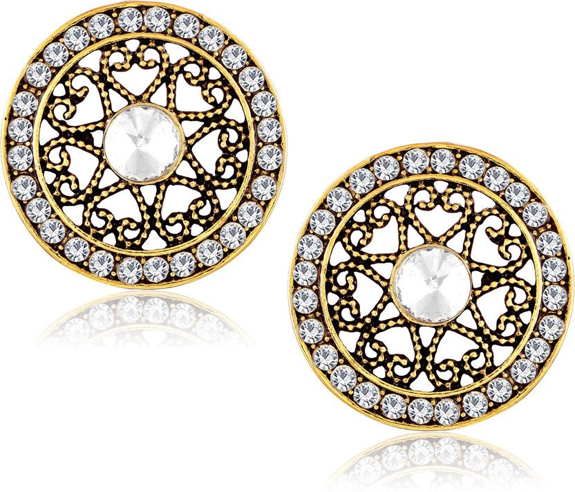 Fashion Jewellery Traditional Gold plated Pearl Chandbali Crystal Earrings for women party wear stylish designer Wedding jewellery Set Ear rings studs for girls- earrings studs-114 Cubic Zirconia Copper, Brass Stud Earring