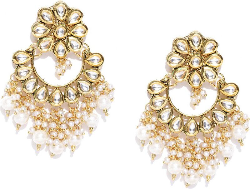 PANASH Kundan Stone-studded Chanbalis Cubic Zirconia Metal Drops & Danglers