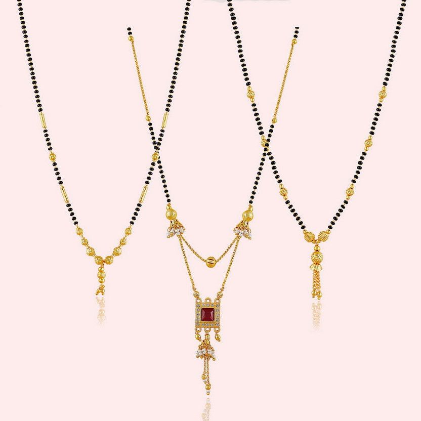 new stylish jewellery golden combo pack of 3 black bead chain Alloy Mangalsutra