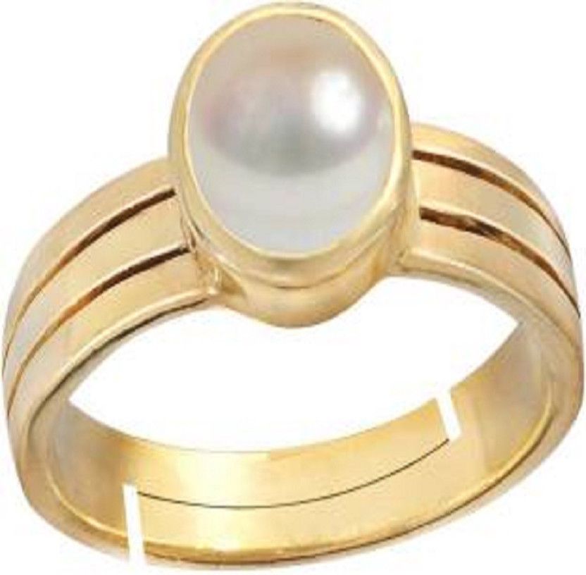 Natural Moti ring Stone Pearl Copper Plated Ring