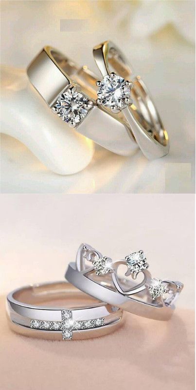 Valentine Special Cubic Zirconia Silver Plated AD Adjustable Fancy Couple Ring Stainless Steel Cubic Zirconia Silver Plated Ring