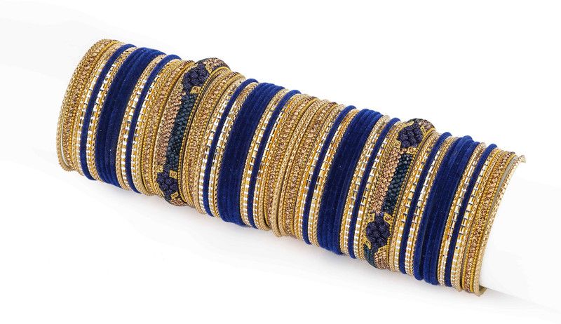 Metal Zircon, Beads Gold-plated Bangle Set  (Pack of 66)
