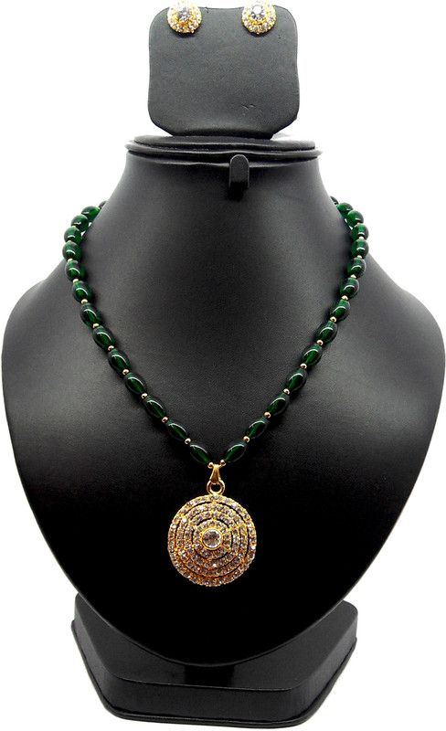 Glass Gold, Green Jewel Set  (Pack of 1)