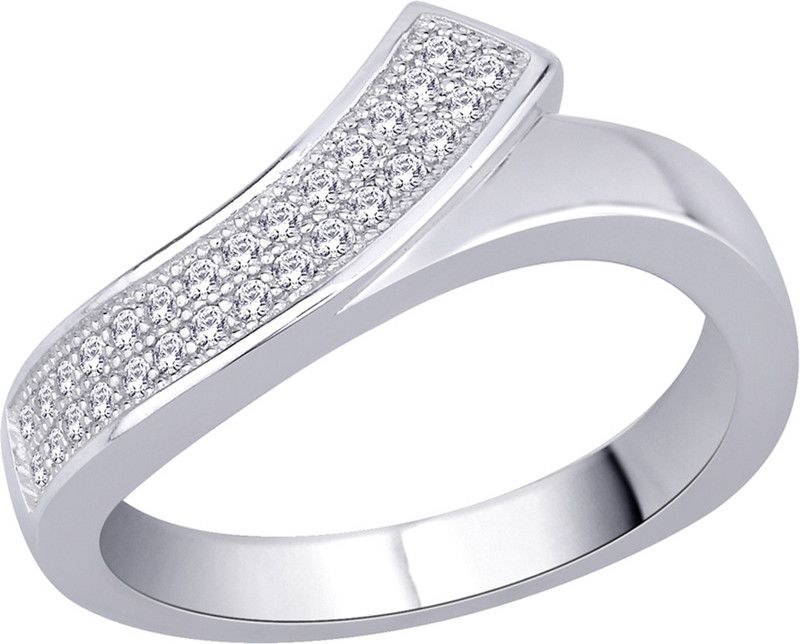 Sterling Silver Rhodium with 2 Rows of Micro Pave Round Zirconia on Curved Shank Sterling Silver Ring