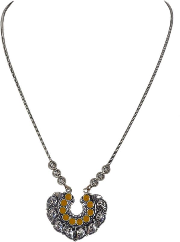 Long Chain Pendant Silver Plated Metal Necklace