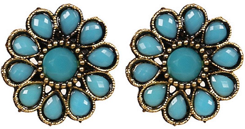 Round Turquoise and Golden Pearl Studs Copper Stud Earring