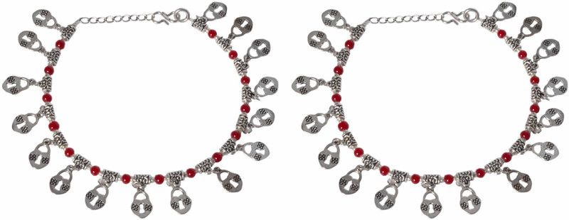 Sansar India Oxidized Valentine Lock Charms Metal Anklet  (Pack of 2)