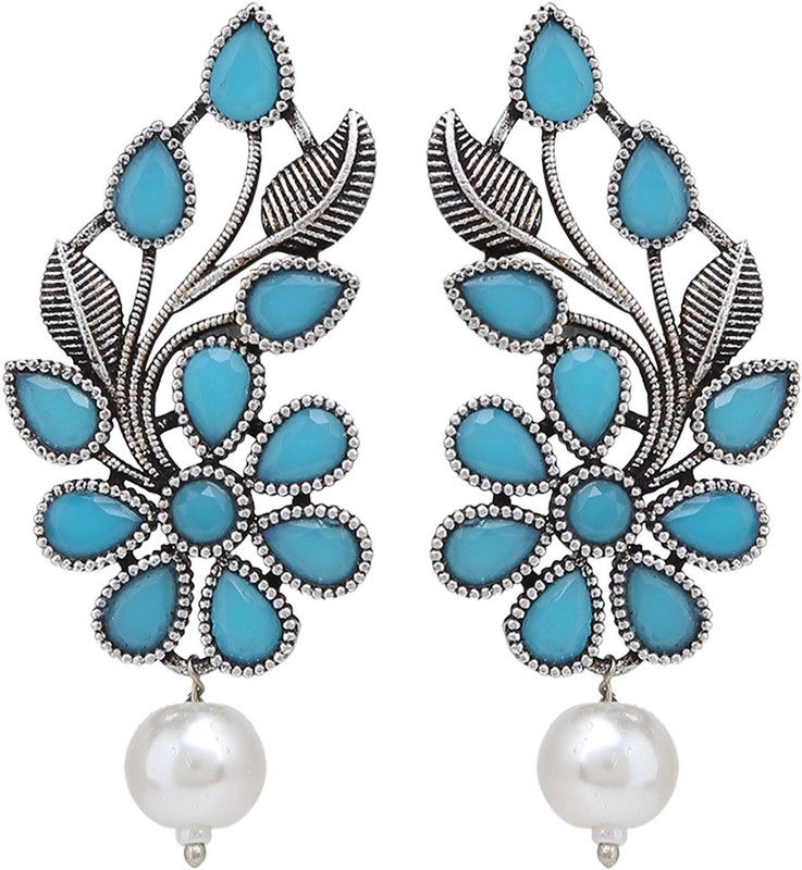 Oxidized Floral Stud Alloy Drops & Danglers