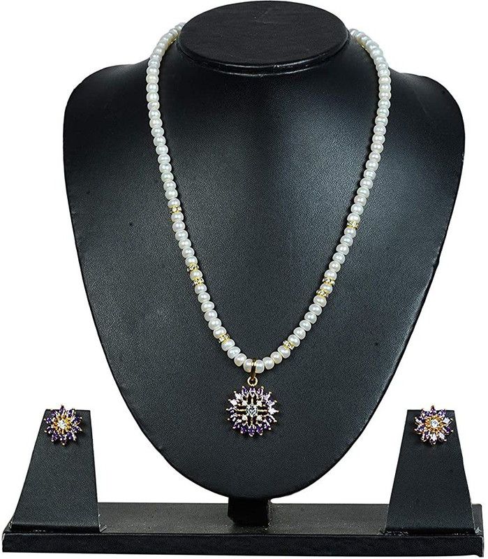 Mother of Pearl Gold-plated White Jewel Set  (Pack of 1)