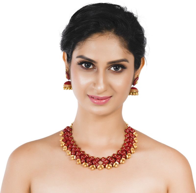 Terracotta Red, Gold Jewel Set  (Pack of 1)