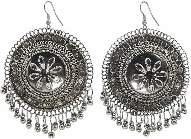 Women's Girl's Oxidized Silver Pearl & Mirror Work Designer Earring | German Silver, Alloy Drops & Danglers