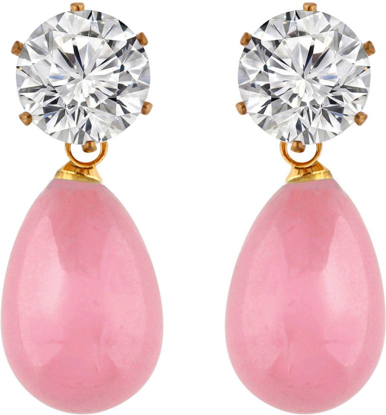 Elegant & Fashionable Pink Colour Faux Pearl & White Stone Stud Earrings - 878.9 Acrylic Stud Earring