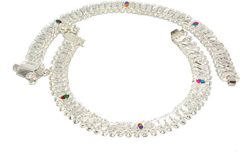 Frolics India Silver Colored Meena Painted Screw Style Ghungroo (bells) Alloy Anklet  (Pack of 2)