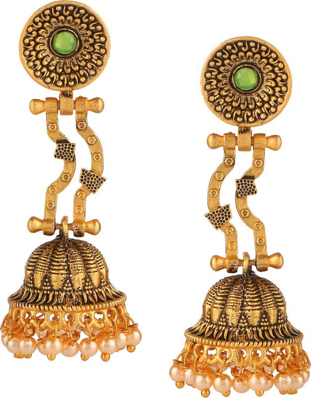 Antique Oxidised Gold Alloy Jhumki Earring